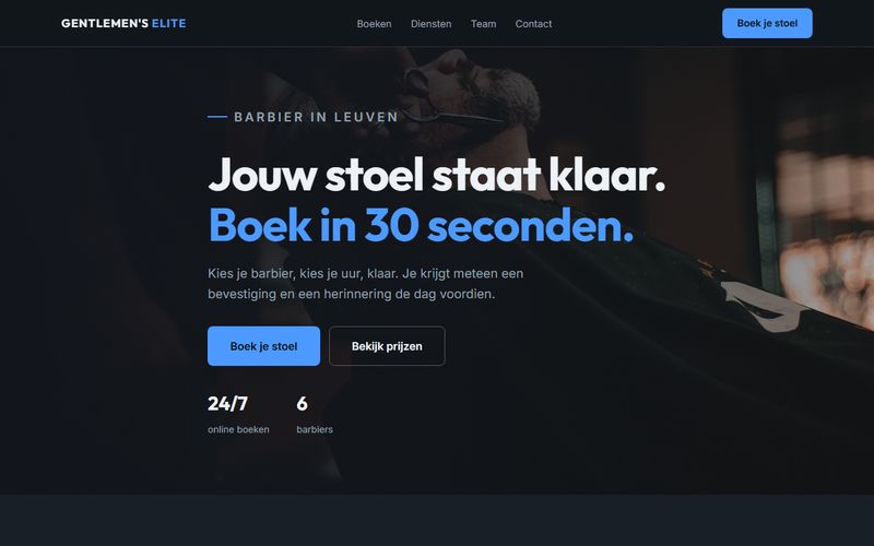 Screenshot van de concept-demo Gentlemen's Barbershop Elite