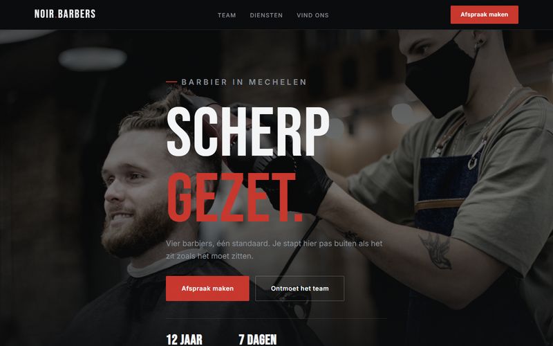 Screenshot van de concept-demo Noir Barbers Mechelen